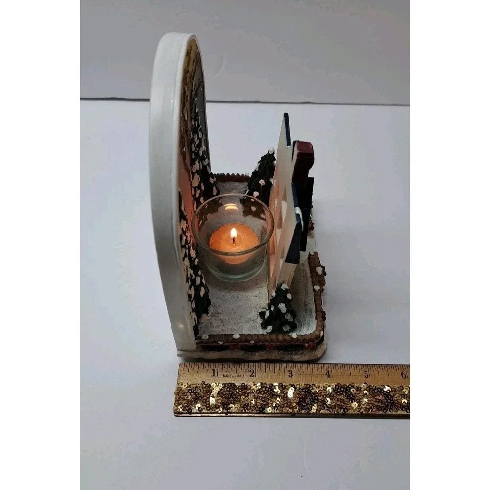 Poly Resin Candle Holder Christmas Scene Holiday Decor Original Box The Bon-Ton